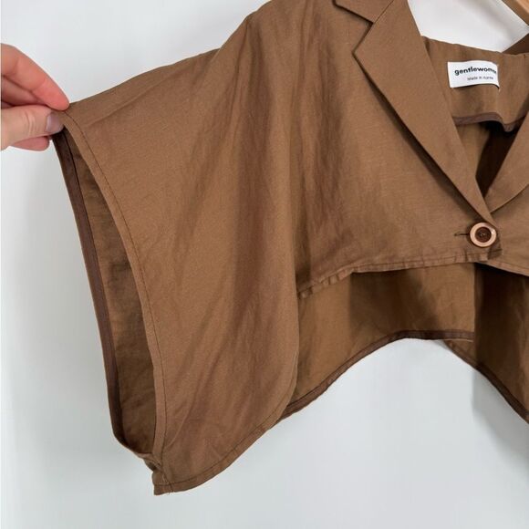 Gentlewoman Brown Cropped Cape Blazer Shrug Top – Made in Korea | One Size - Picture 5 of 8